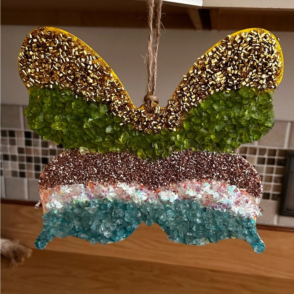 Hand Crafted multi color Beaded wooden hanging Butterfly